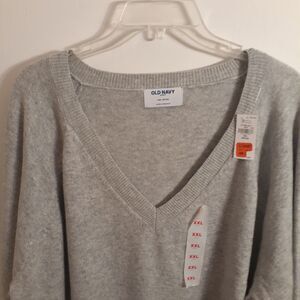 Old Navy Sweater Cotton Blend Gray women's xxl Petite 2xp Deep V-neck New Nwt